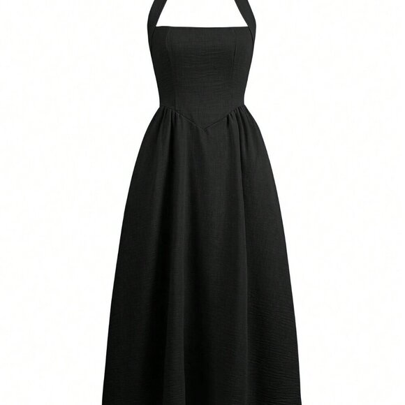 Black Casual Women's Elegant Long maxi Dress beach Vacation - Picture 5 of 11